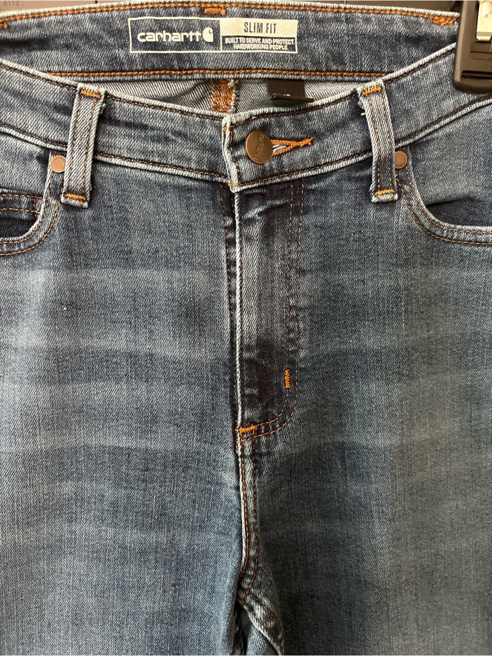 Carhartt Women's Skinny Jeans in Medium Blue with Contrast Stitching
